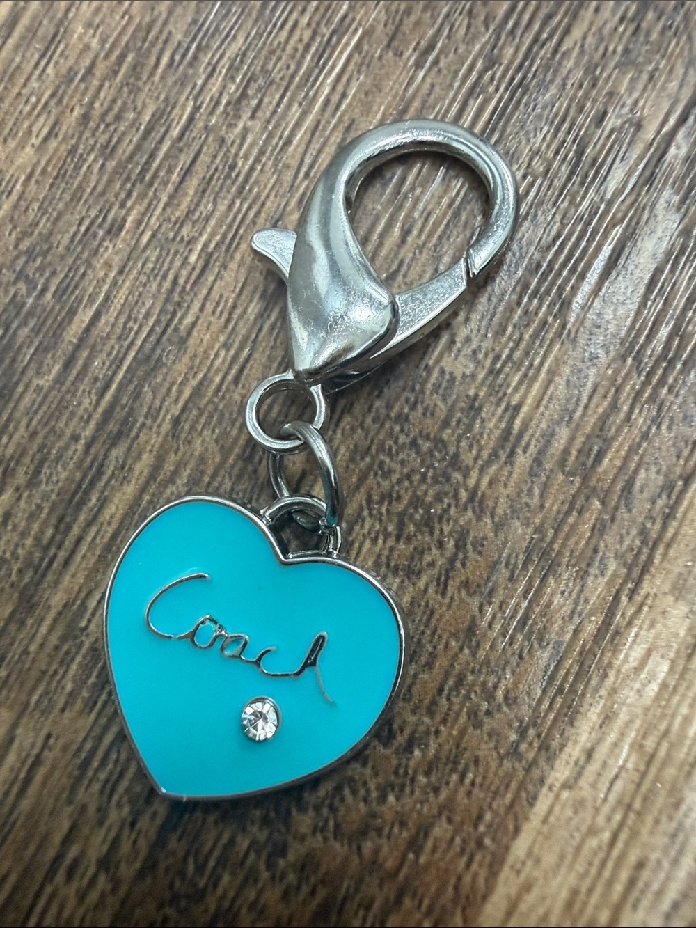 Coach Turquoise Heart Key Charm with Crystal Accent